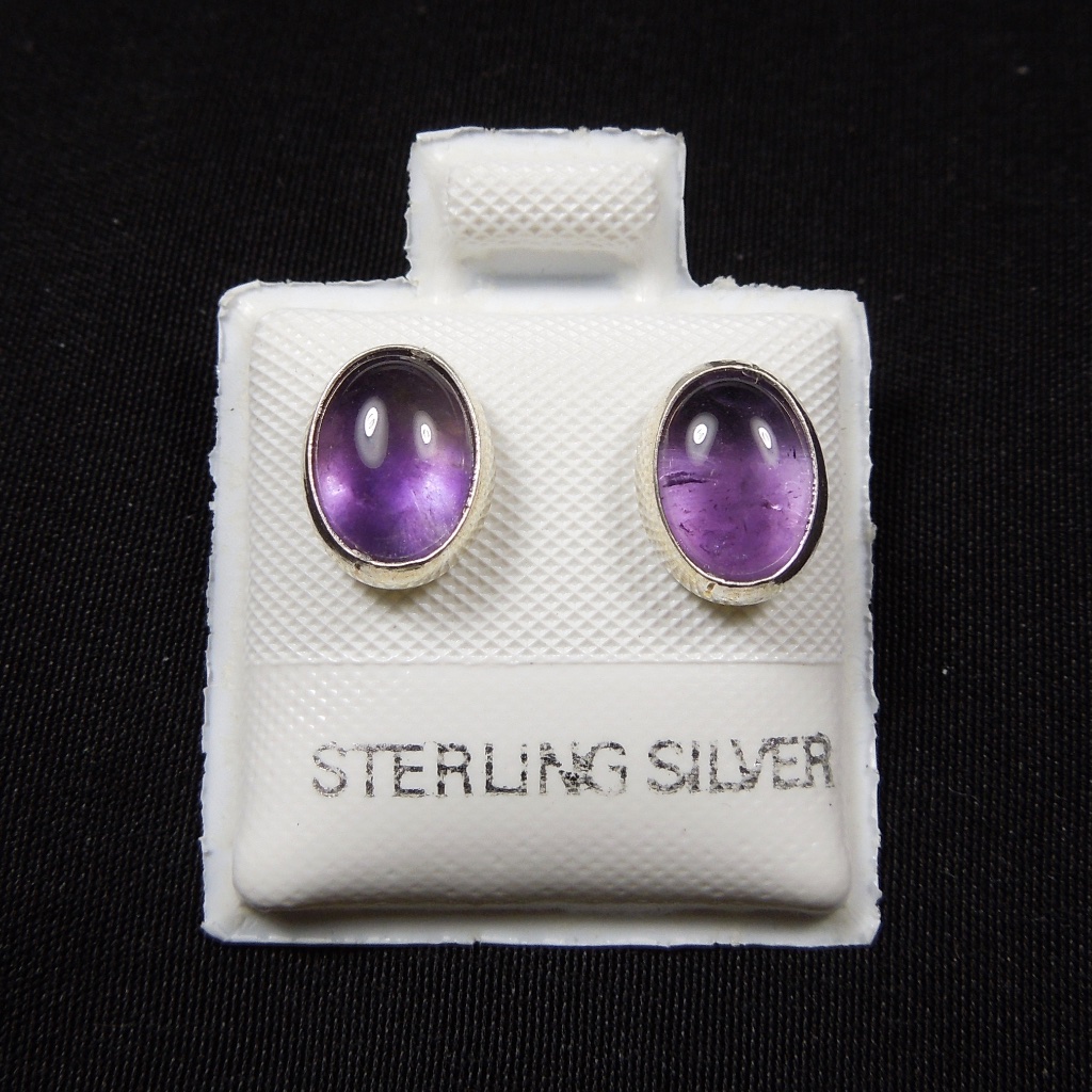 Genuine Amethyst Sterling Silver Stud Earrings